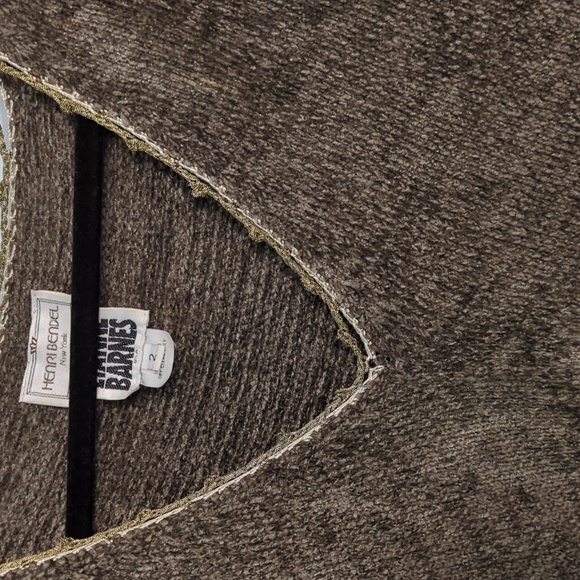 Henri Bendel Lianne Barnes Sz 2 Brown Sweater Accented with Pearls and Sequins - Picture 5 of 8
